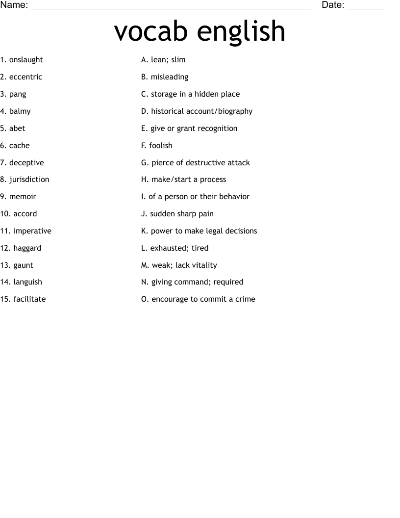 vocab english Worksheet