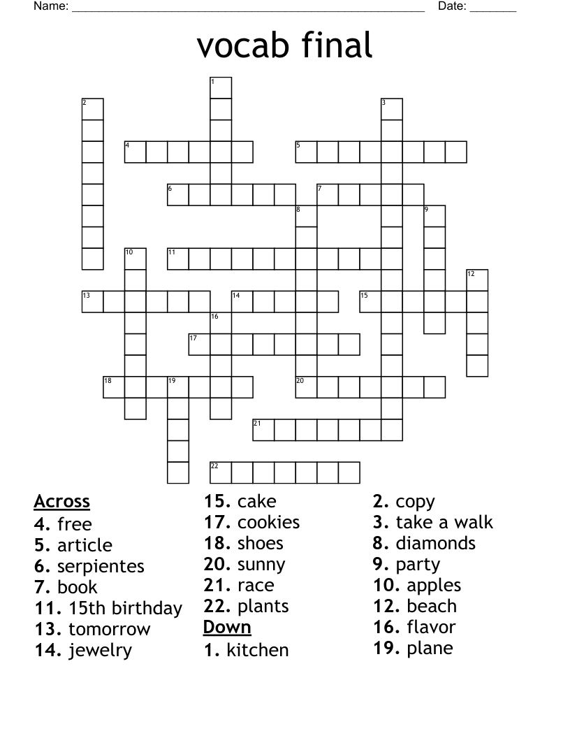 vocab final Crossword