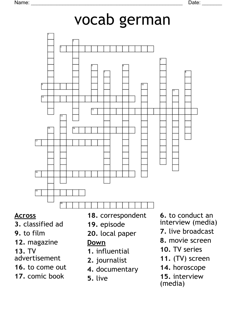 vocab german Crossword