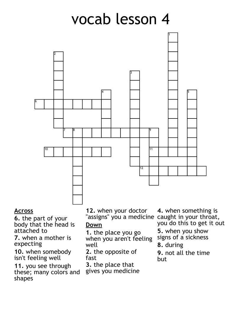 vocab lesson 4 Crossword