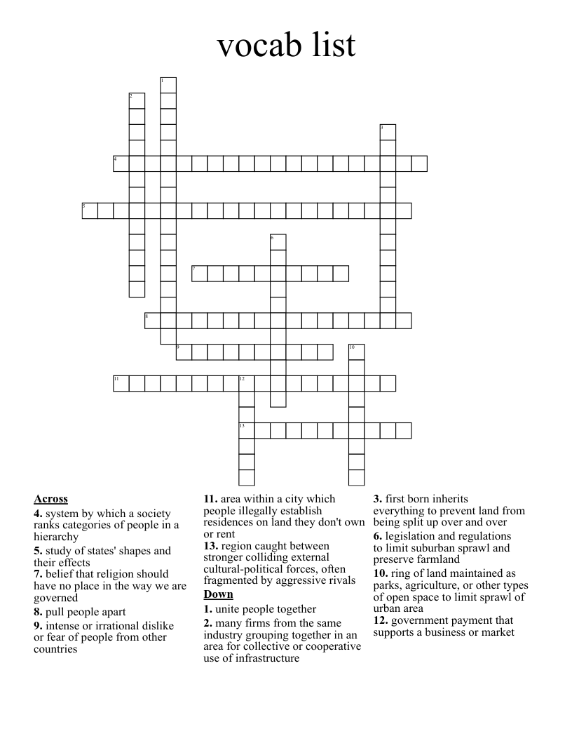 vocab list Crossword