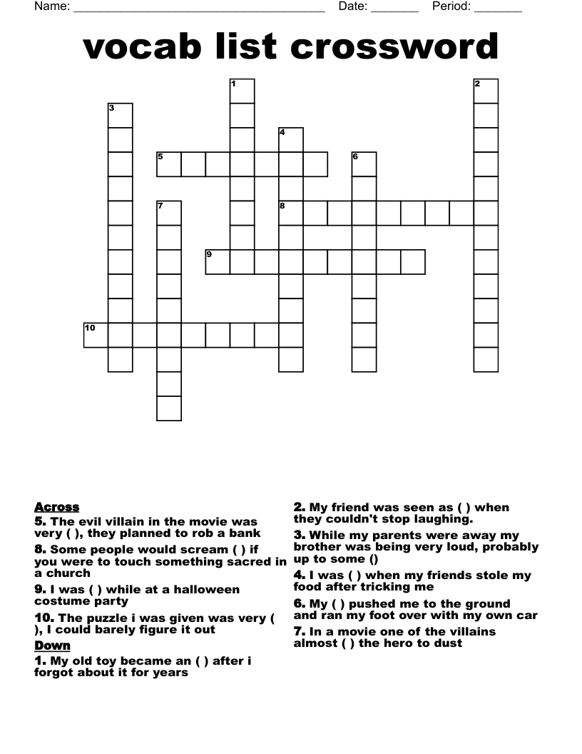 vocab list crossword