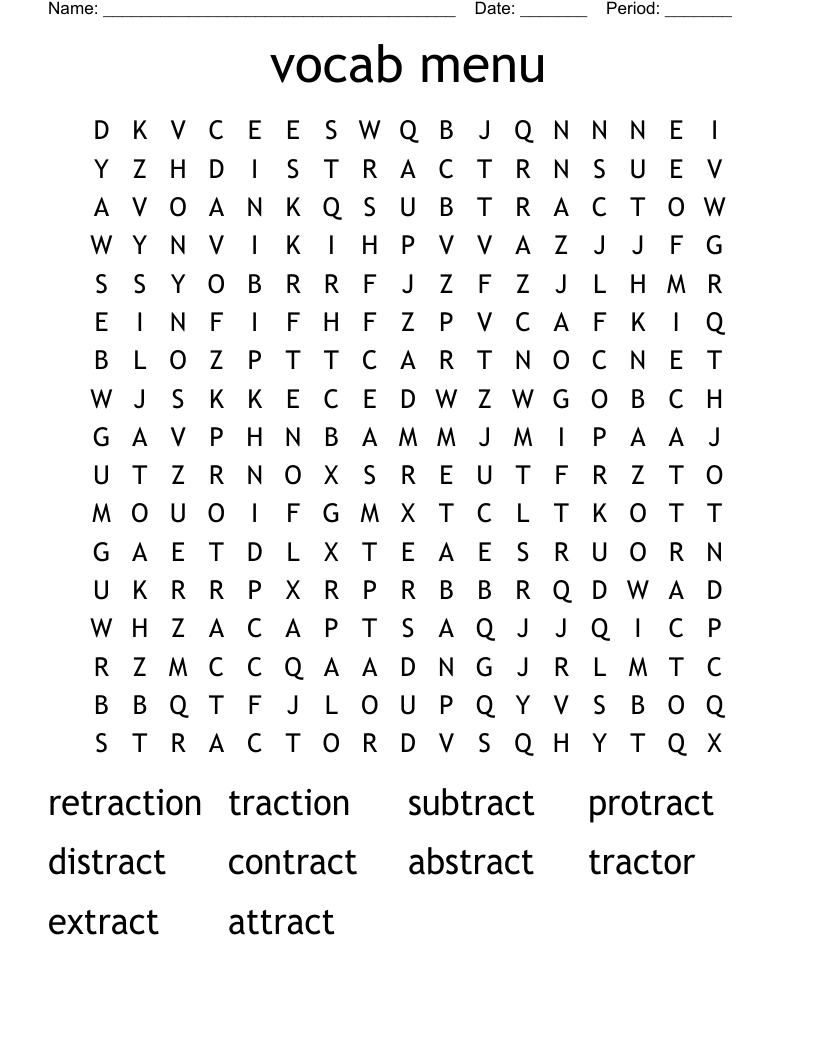 vocab menu Word Search