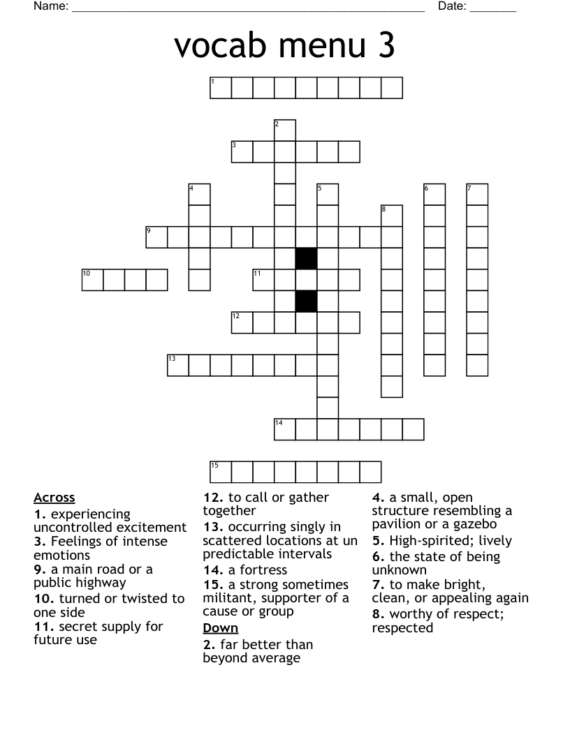 vocab menu 3 Crossword
