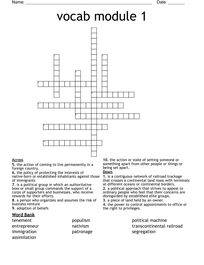 vocab module 1 Crossword