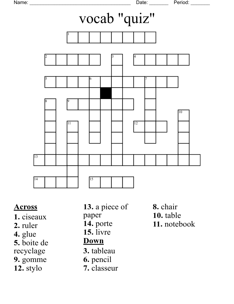 vocab "quiz" Crossword