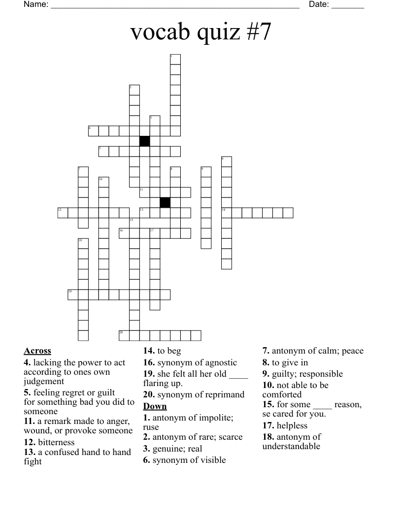 vocab quiz #7 Crossword