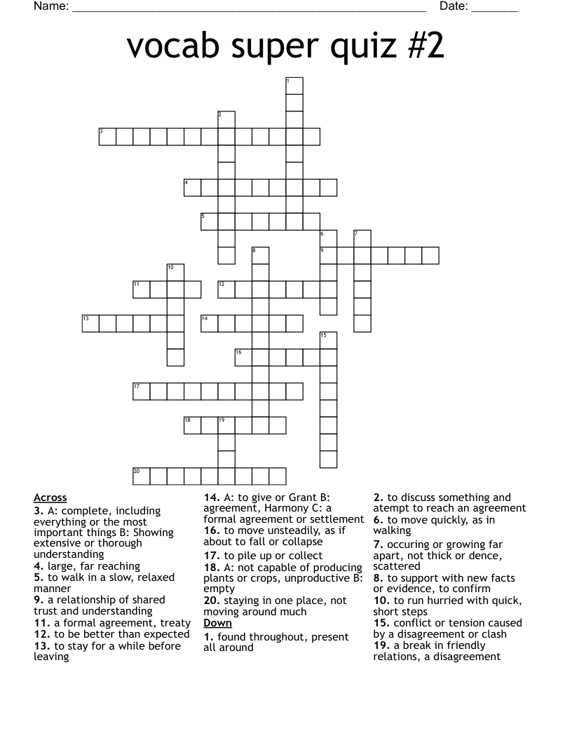 vocab super quiz #2 Crossword