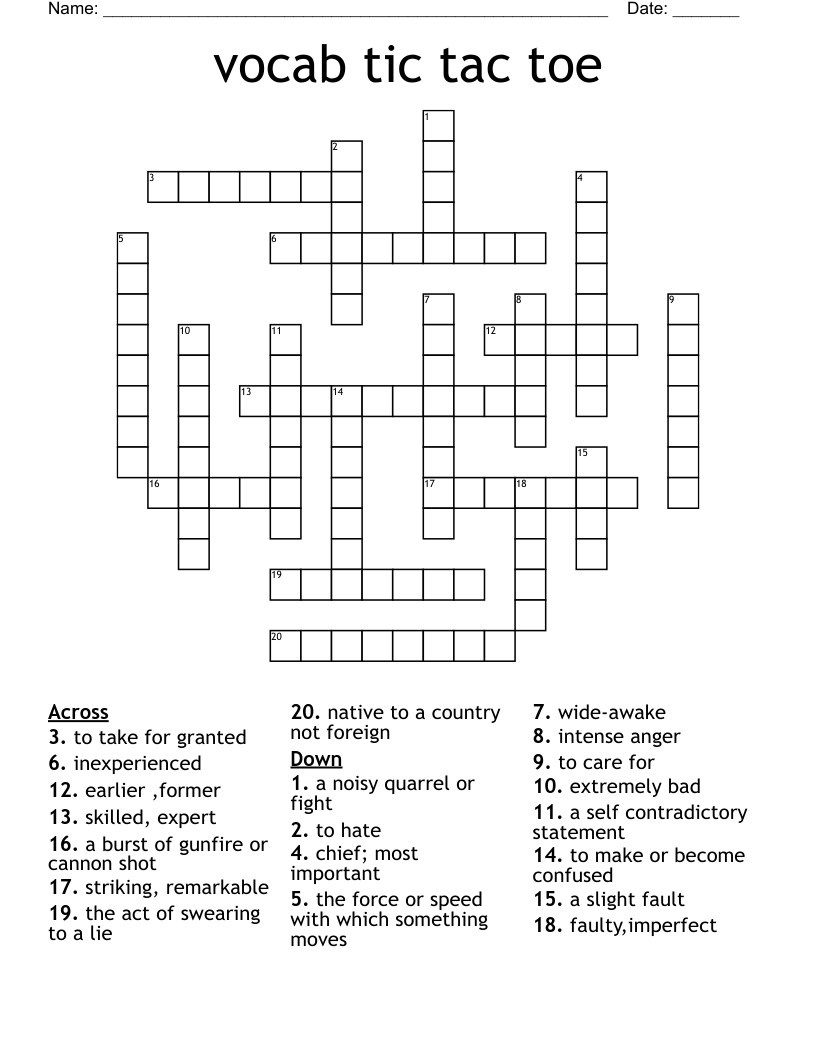 vocab tic tac toe Crossword