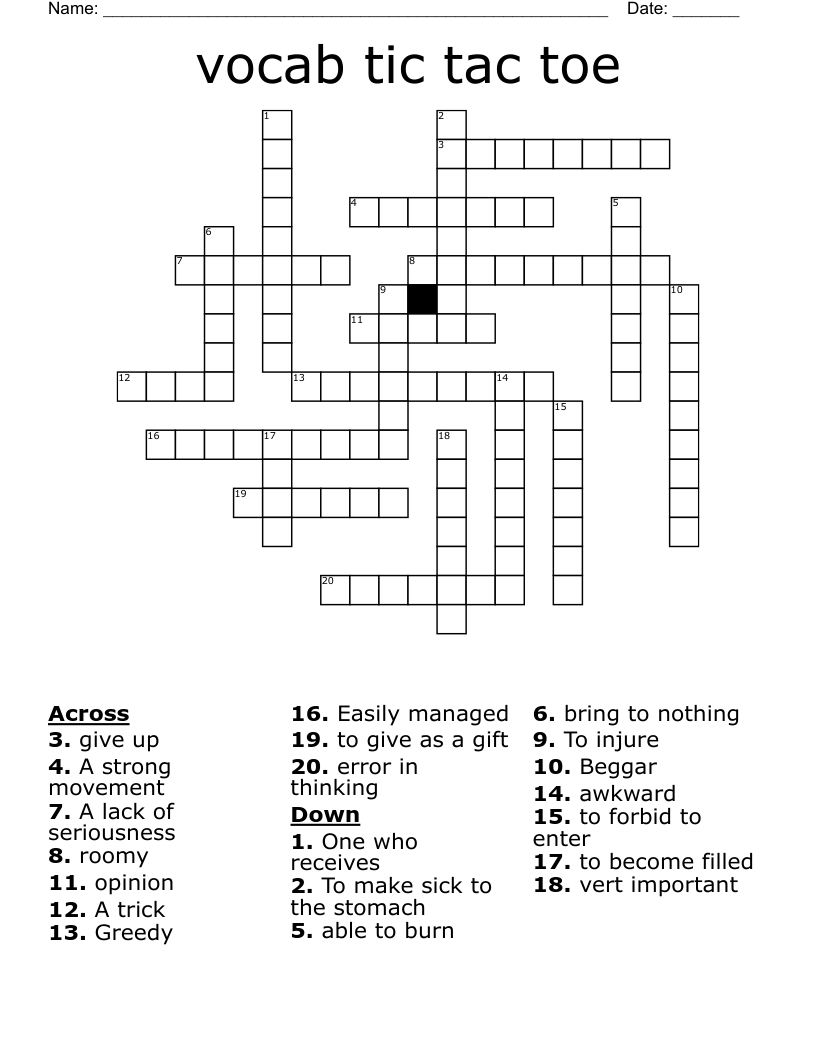 vocab tic tac toe  Crossword