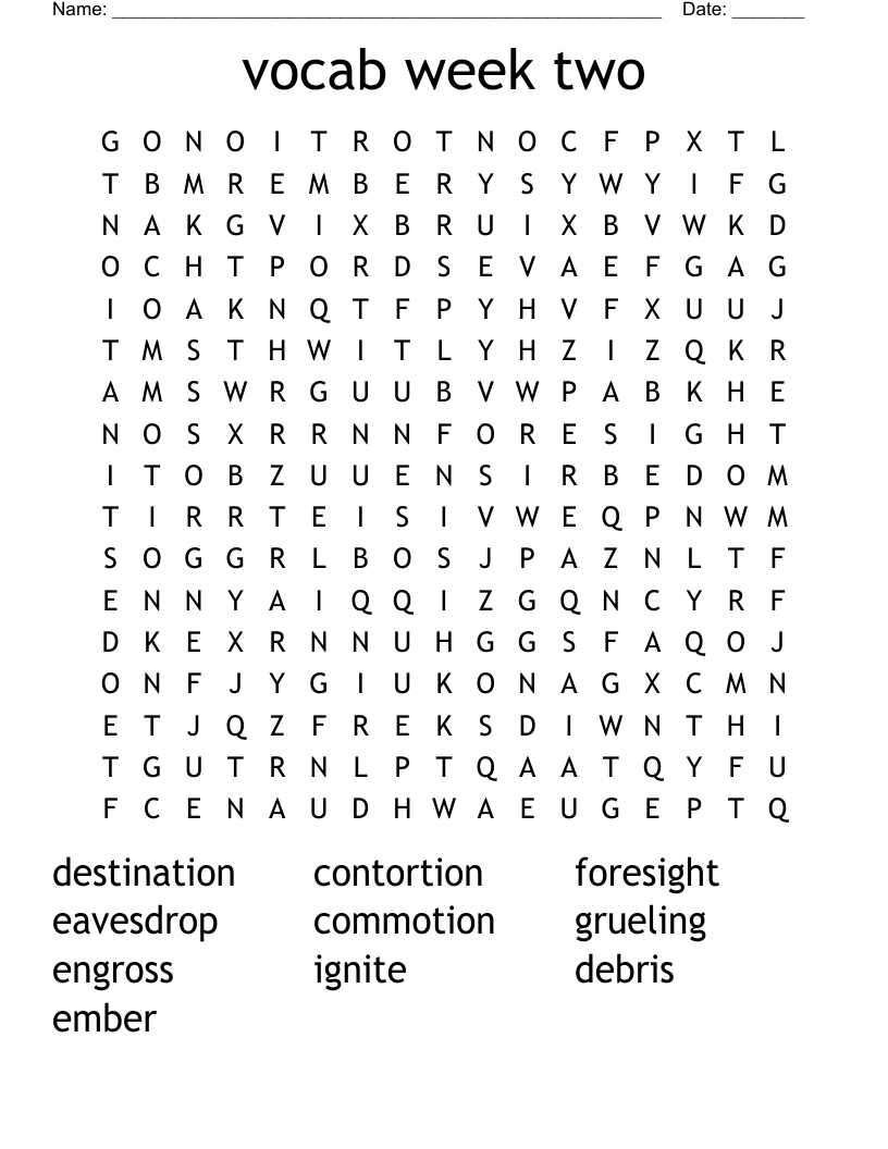 vocab week two Word Search