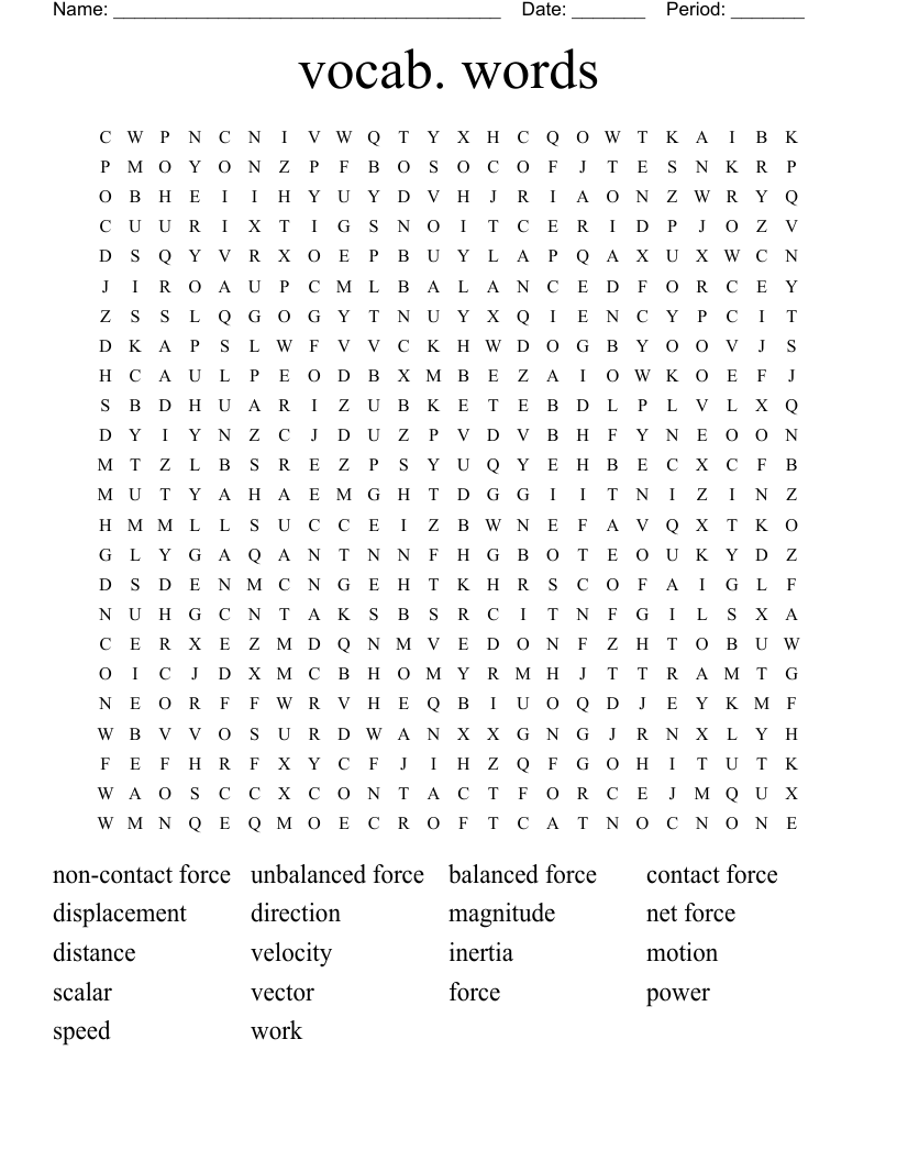 vocab. words Word Search