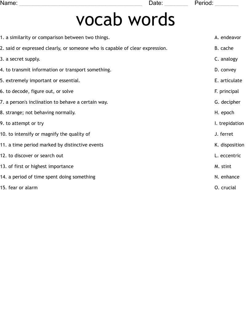vocab words  Worksheet