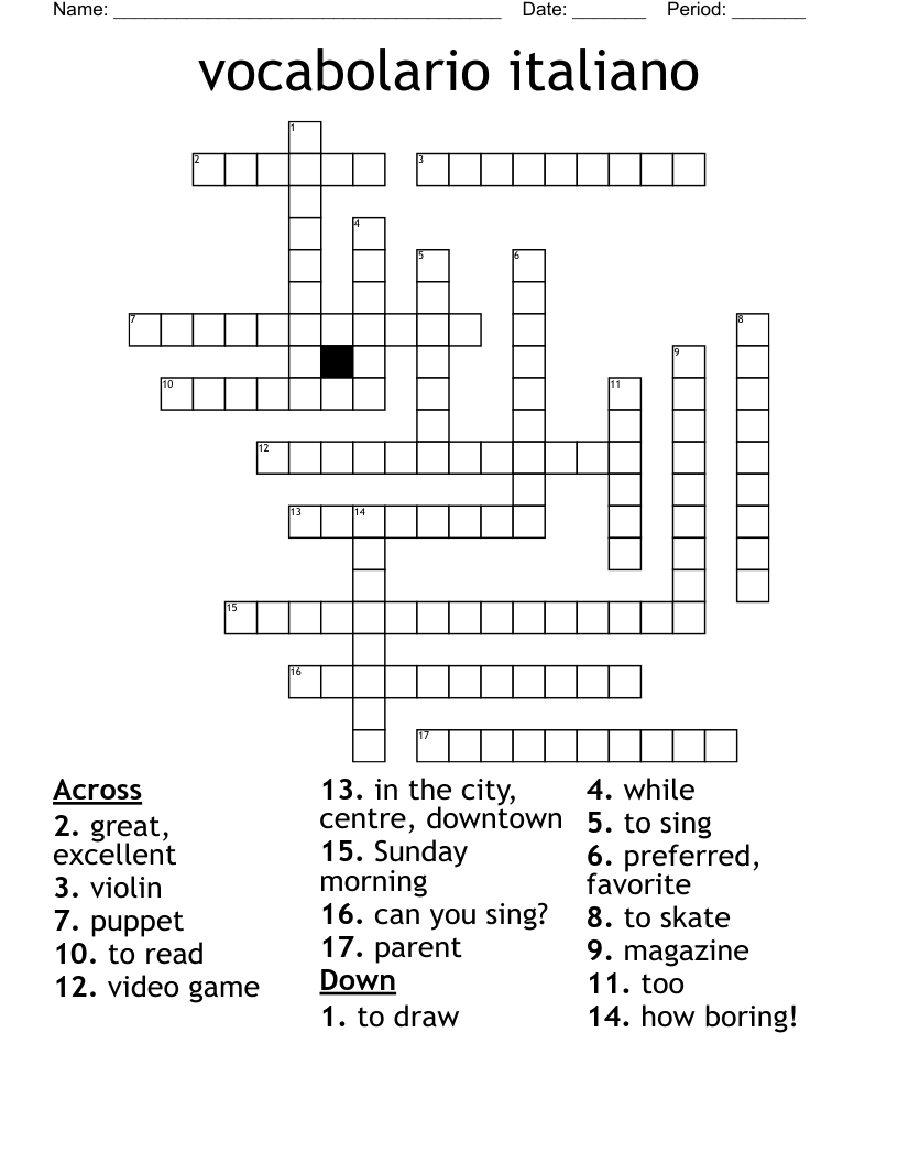 vocabolario italiano Crossword