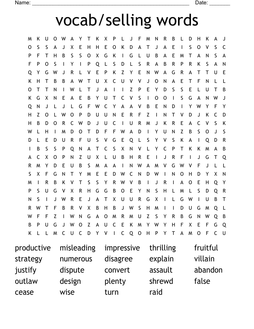 vocab/selling words Word Search