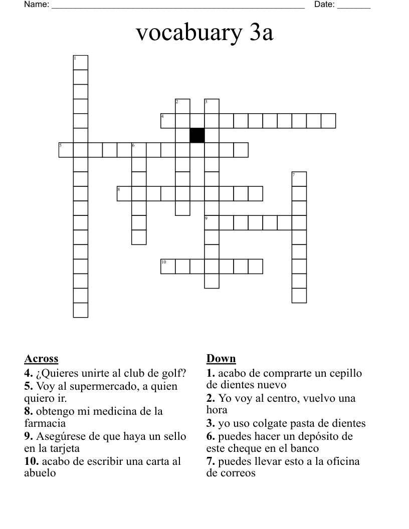 vocabuary 3a Crossword