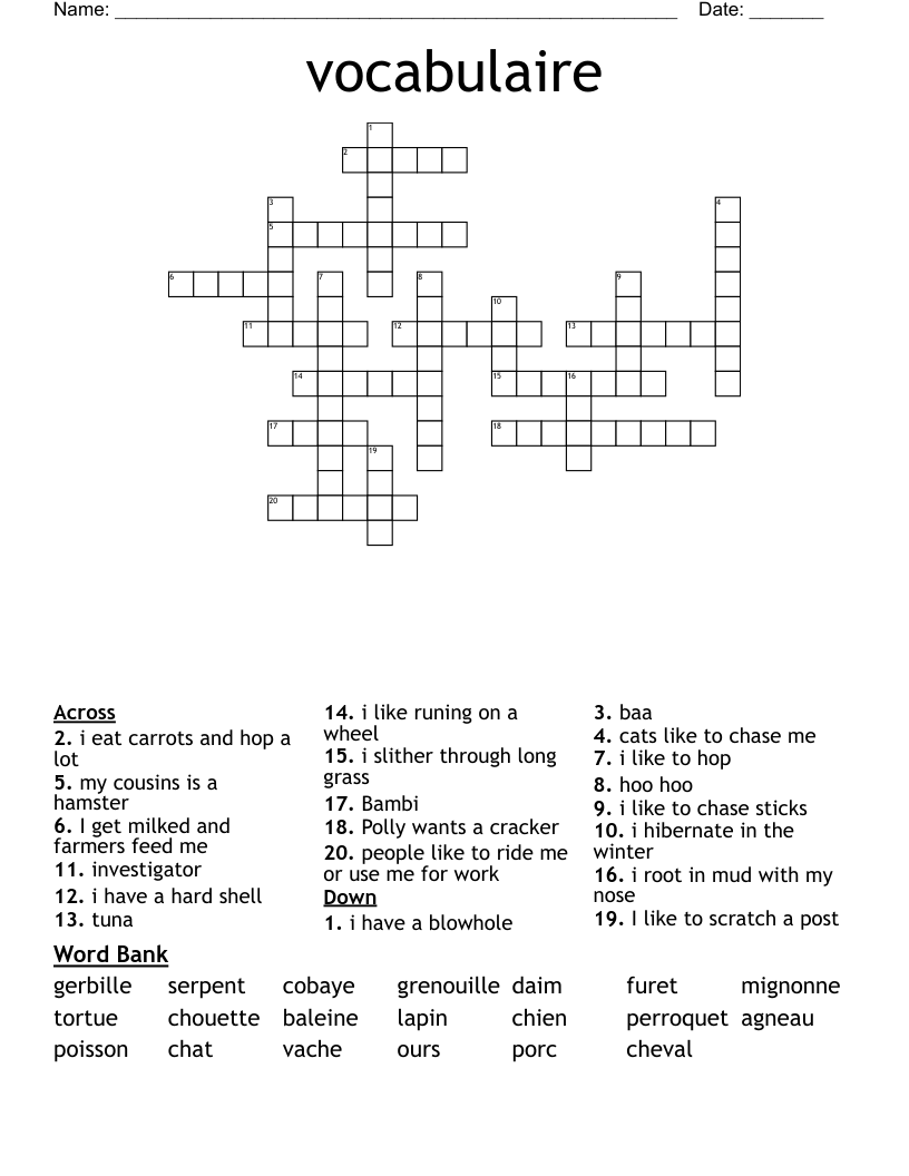 vocabulaire Crossword