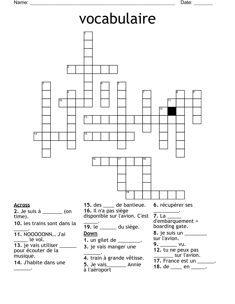 vocabulaire Crossword
