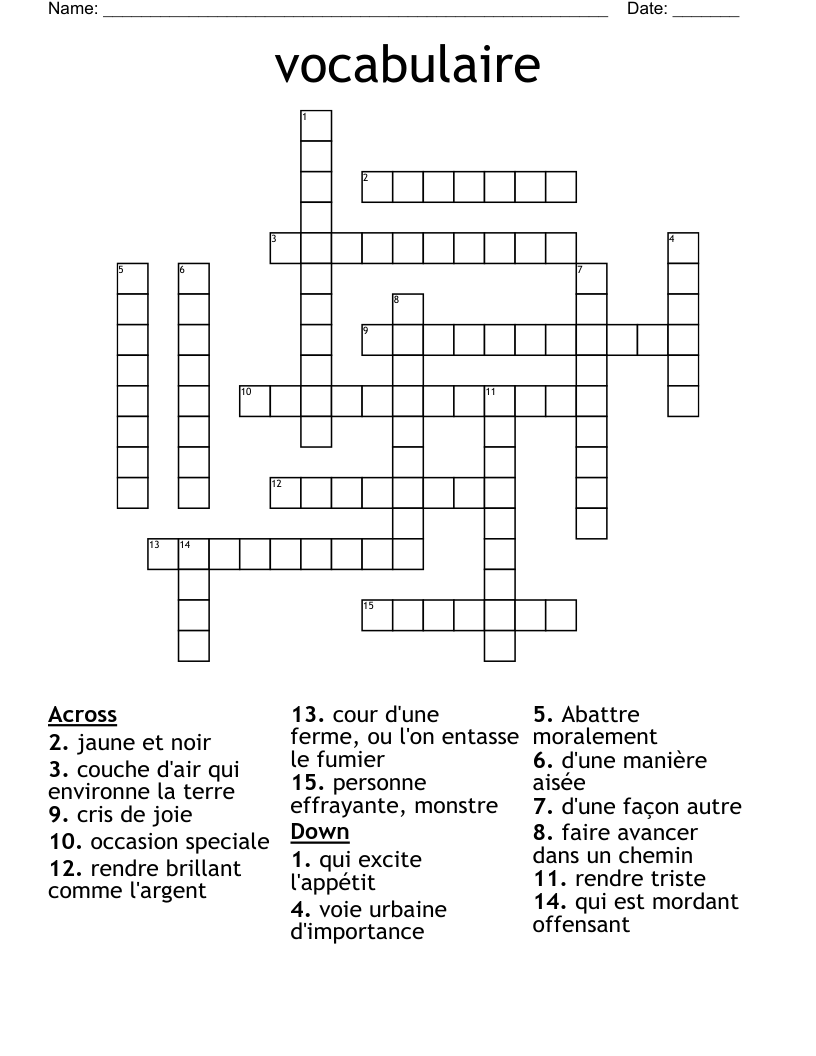 vocabulaire Crossword