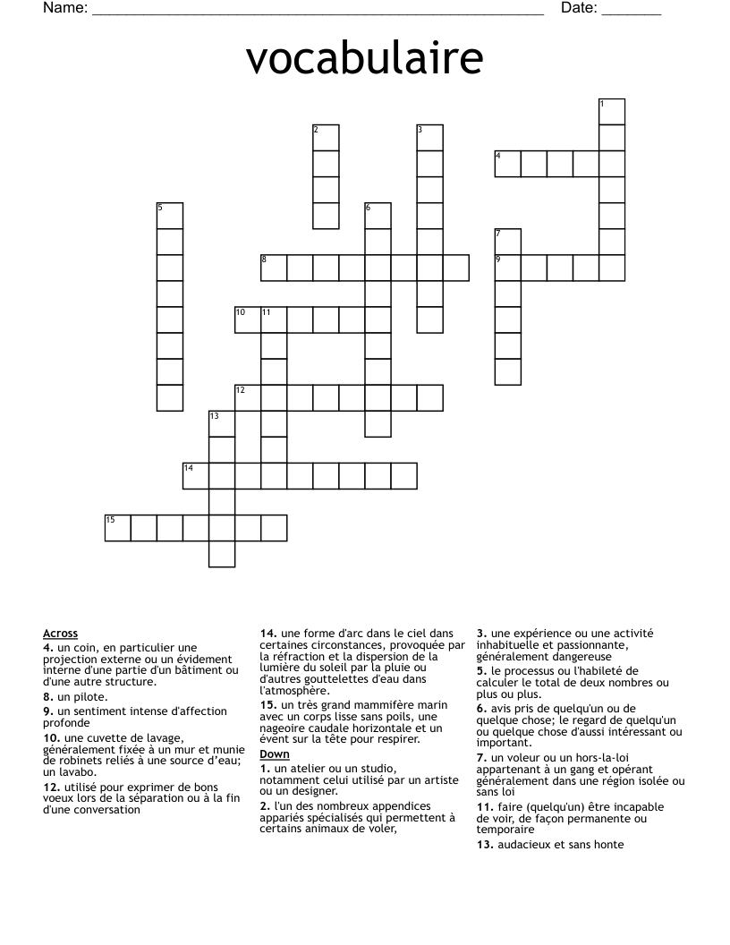 vocabulaire Crossword