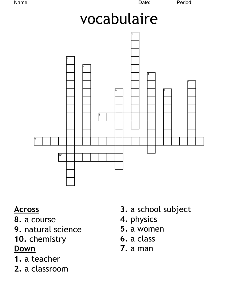 vocabulaire  Crossword