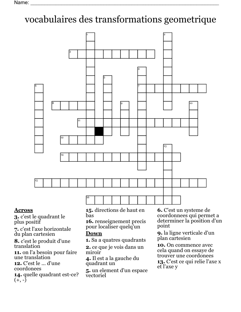 vocabulaires des transformations geometrique Crossword