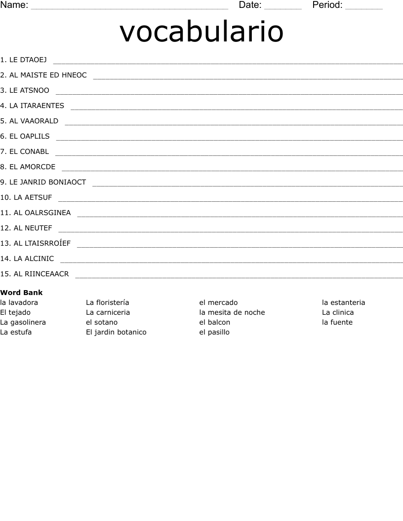 vocabulario Word Scramble