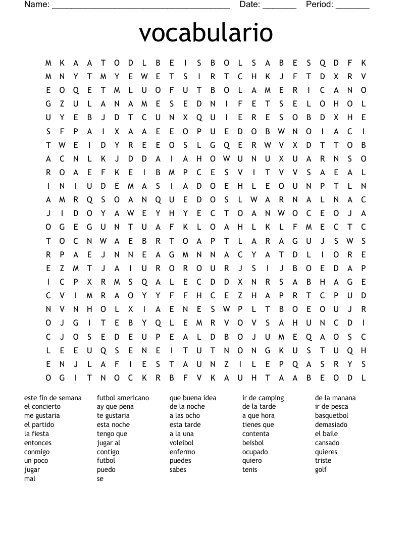 vocabulario Word Search