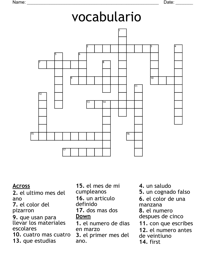 vocabulario Crossword