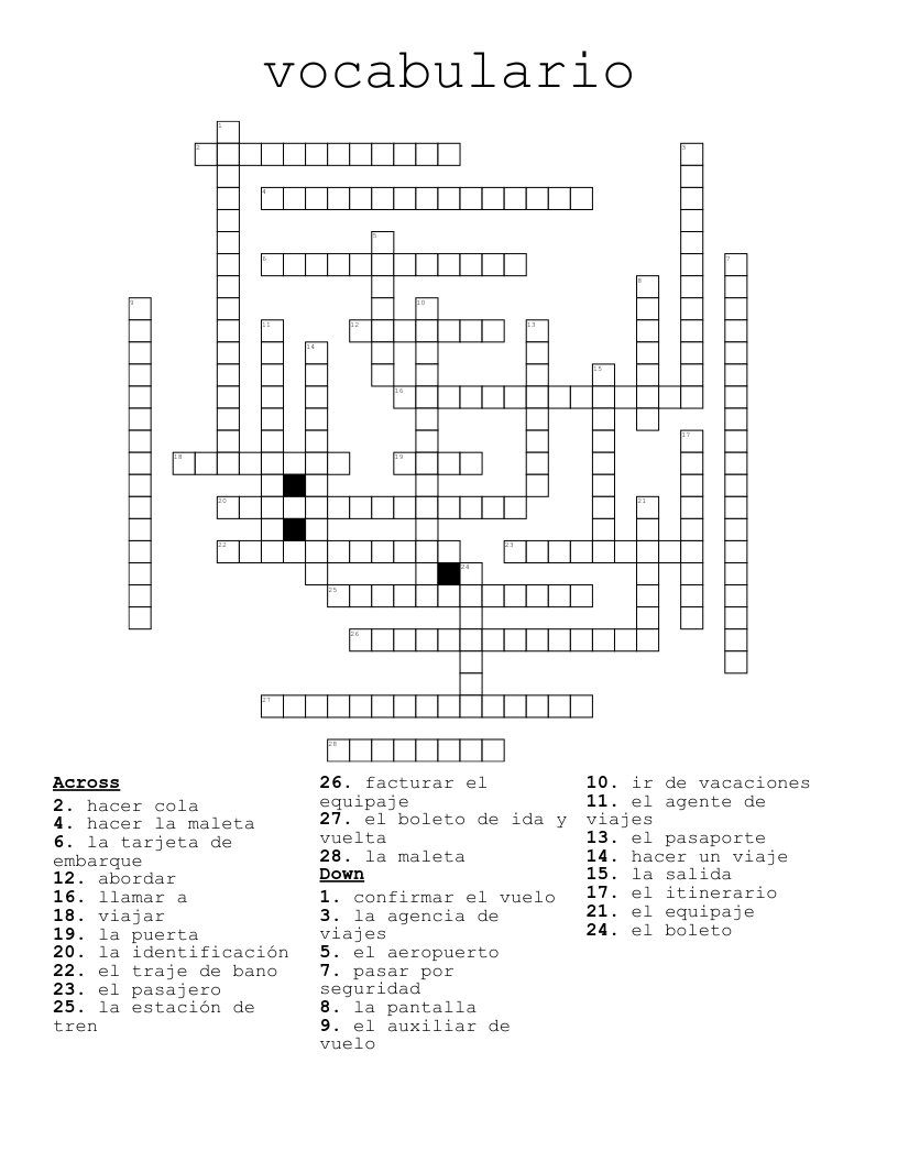 vocabulario Crossword