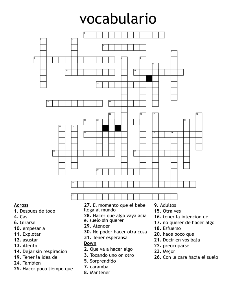 vocabulario Crossword