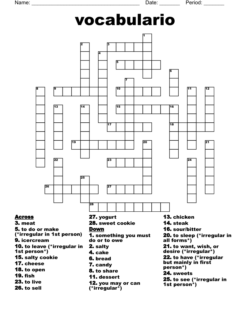 vocabulario Crossword
