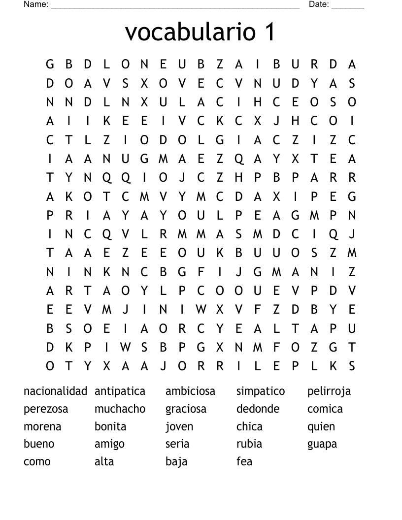 vocabulario 1 Word Search