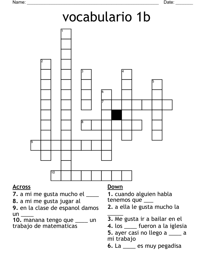 vocabulario 1b Crossword