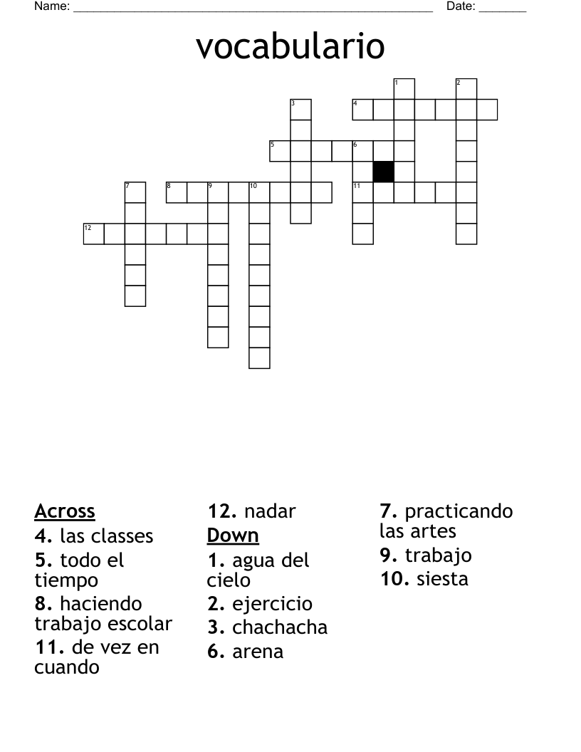 vocabulario Crossword