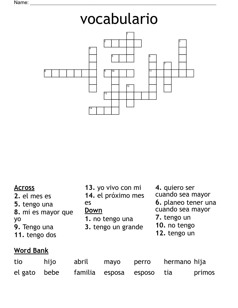 vocabulario Crossword