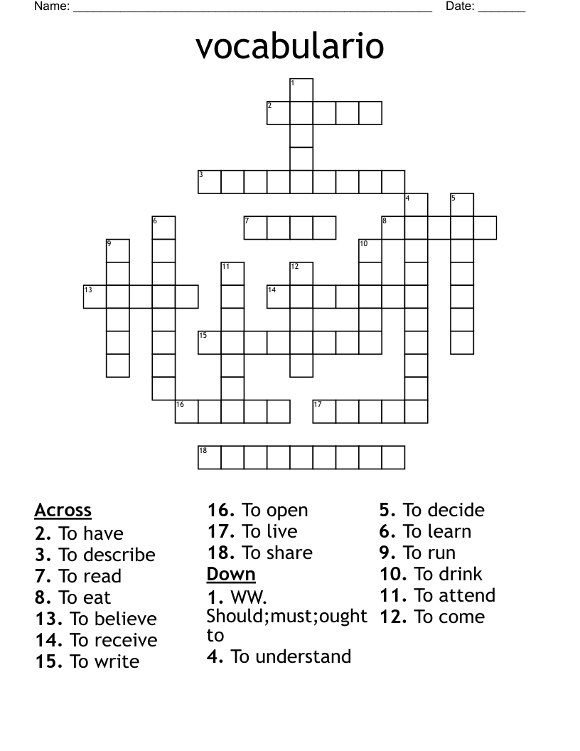 vocabulario Crossword