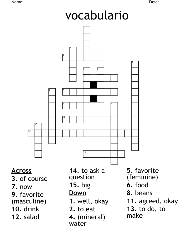 vocabulario Crossword