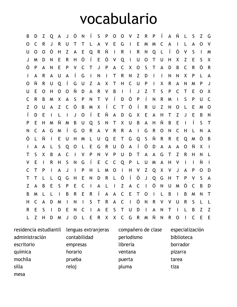 vocabulario Word Search