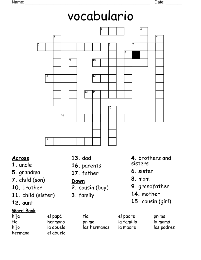 vocabulario Crossword