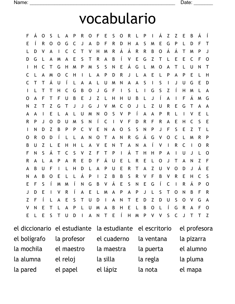 vocabulario Word Search