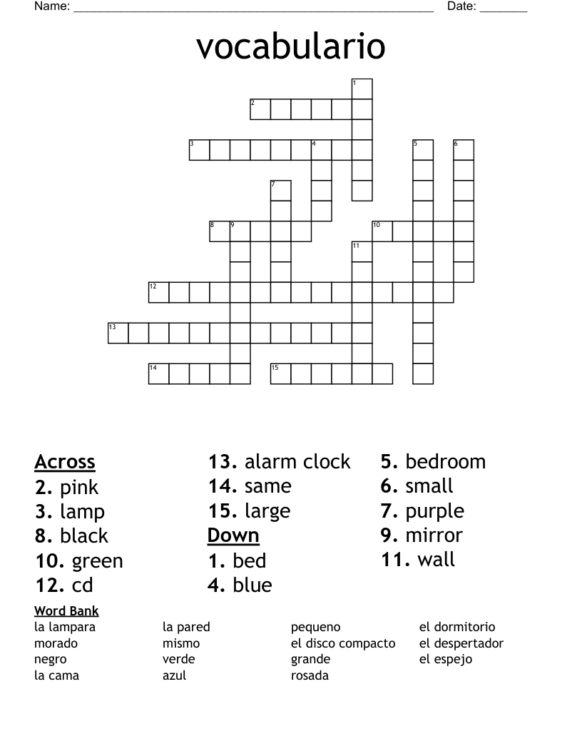 vocabulario Crossword