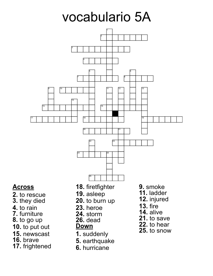vocabulario 5A Crossword