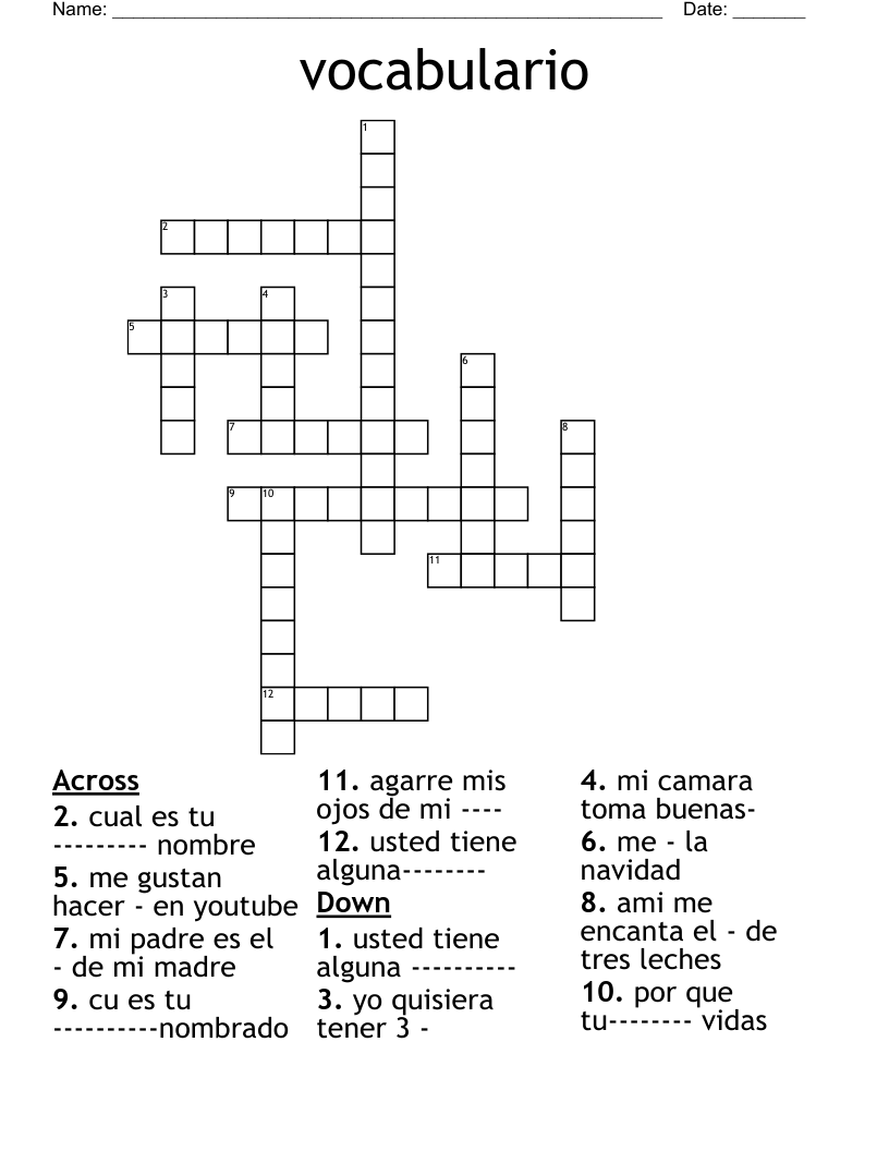 vocabulario Crossword