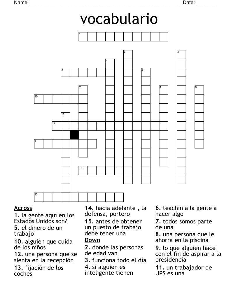 vocabulario Crossword
