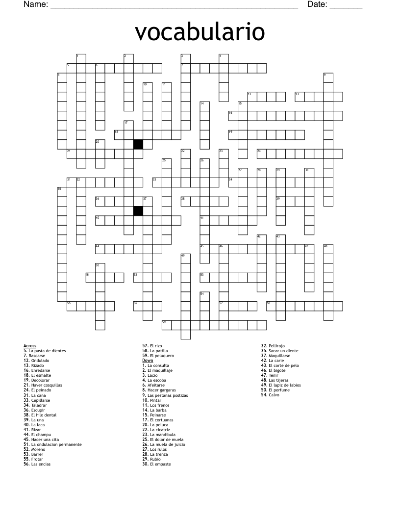 vocabulario Crossword