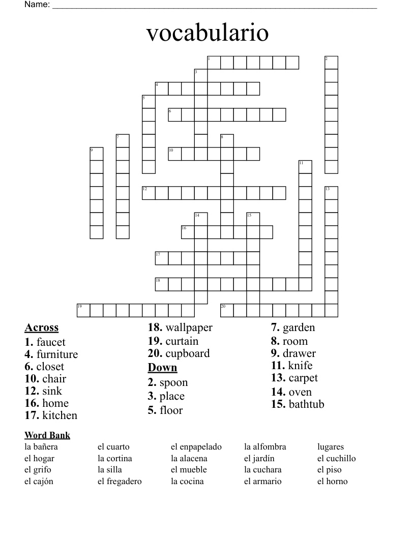 vocabulario Crossword