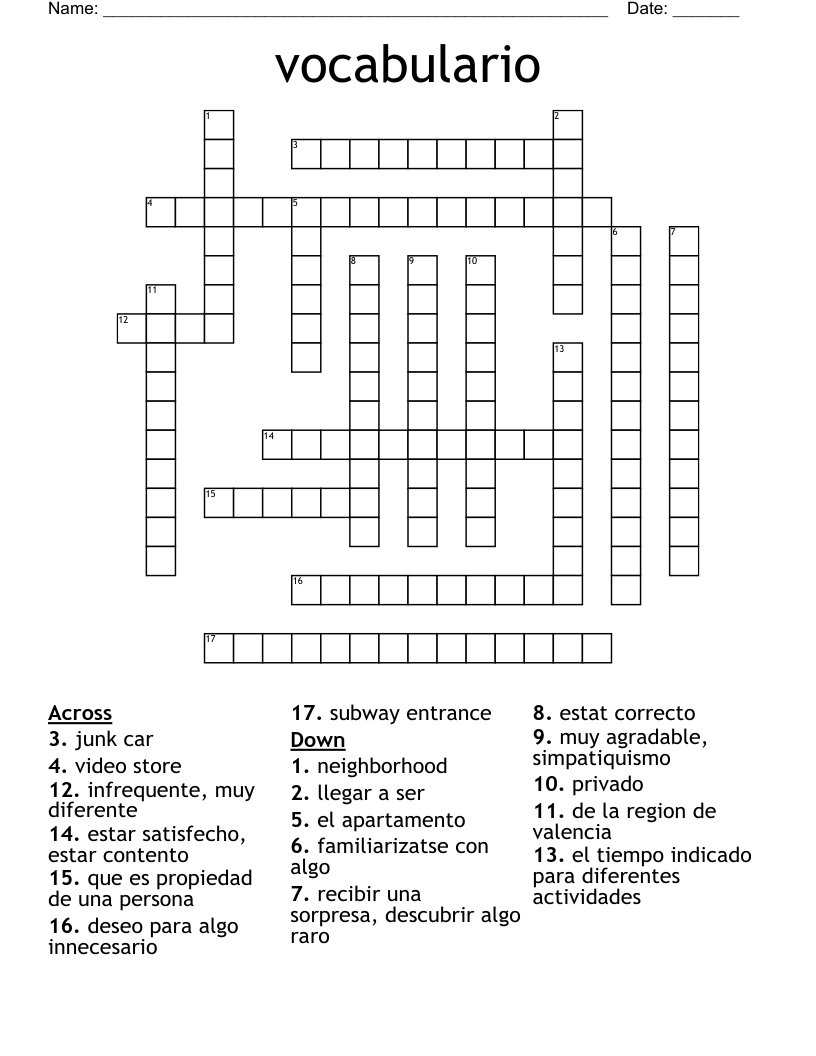 vocabulario Crossword