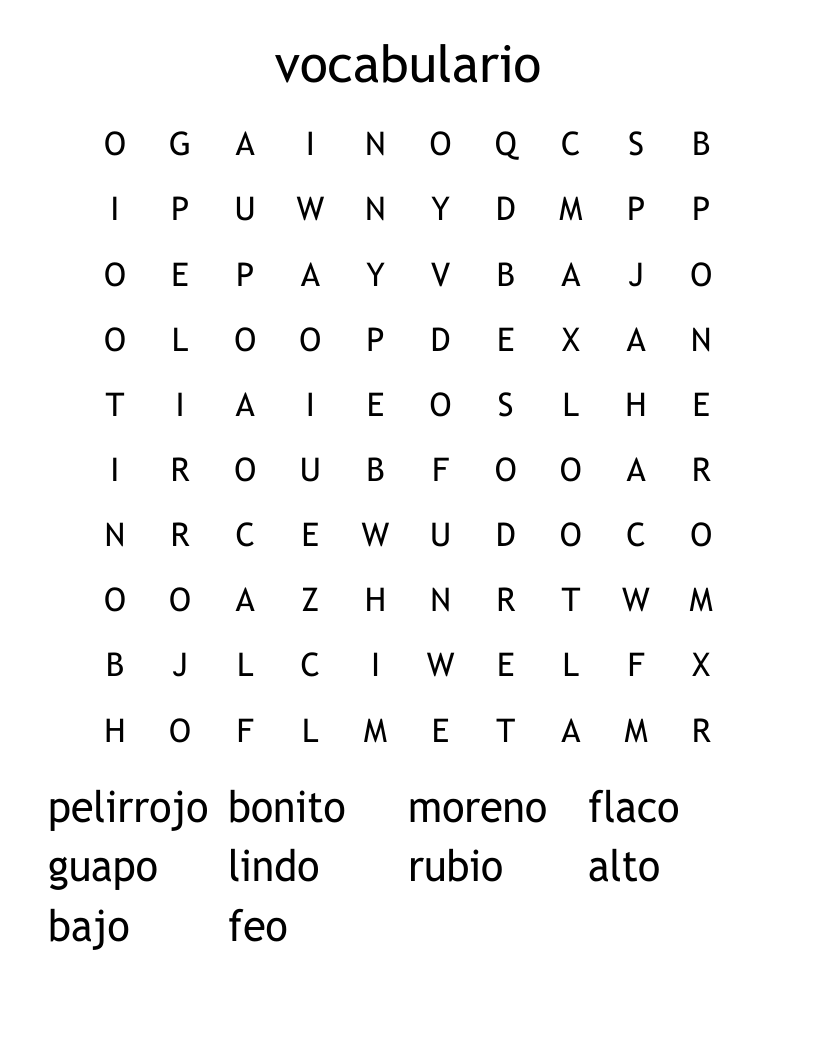 vocabulario Word Search