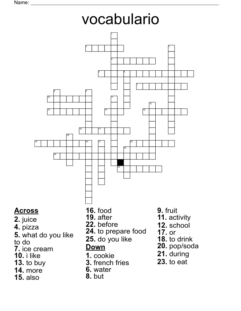 vocabulario Crossword